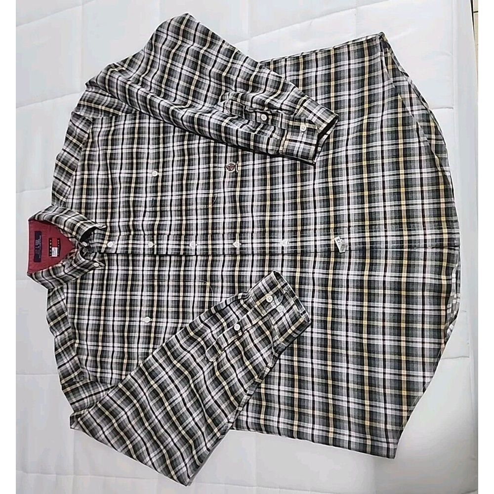 VTG 90s Tommy Hilfiger Men's Plaid Long Sleeve Button Up Shirt - Size Large